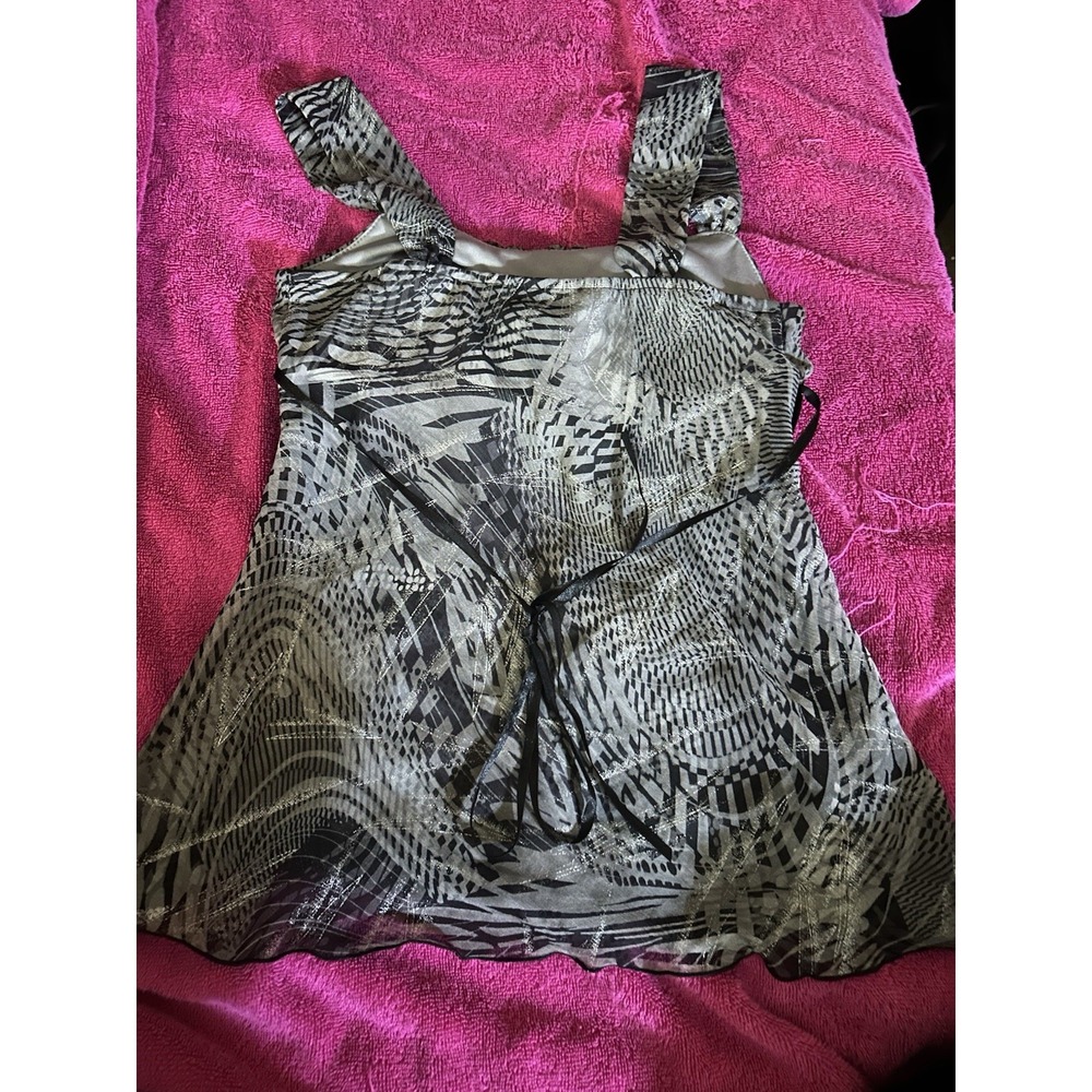 IZ Byer California XS Black Silver Chiffon Babydoll Top Rhinestone Buckle Y2K - Picture 2 of 4